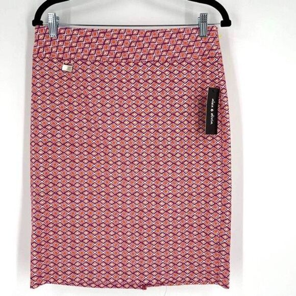 NWT Alex & Olivia Stretch Geometric Pink Pencil Skirt Size Medium Colorful Sprin - Picture 2 of 8